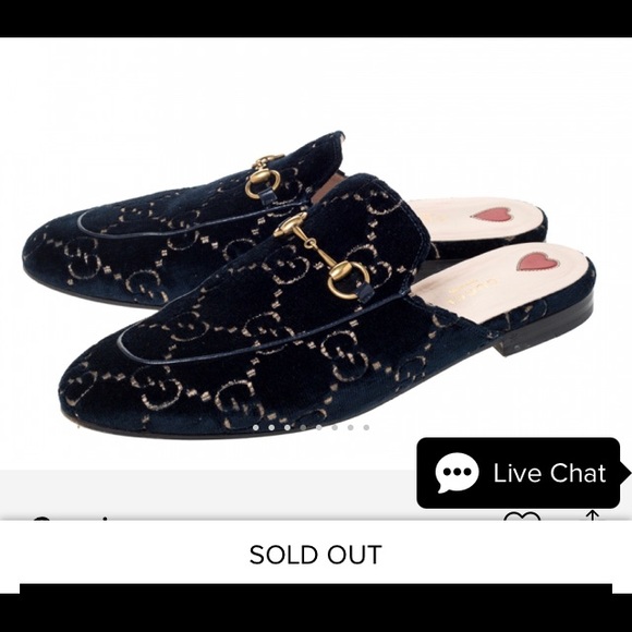 Gucci Princeton Mules Navy Velvet w Gold Horse Bit Buckle & Gucci Gold Logos 7.5 - Picture 2 of 16